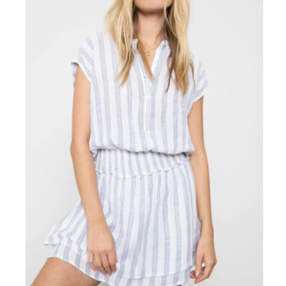 Anthropologie Rails Linen Angelina Striped Smocked Waist Dress Size XS